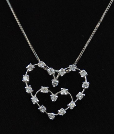 Romantic Diamond Heart Within Heart Pendant 18K