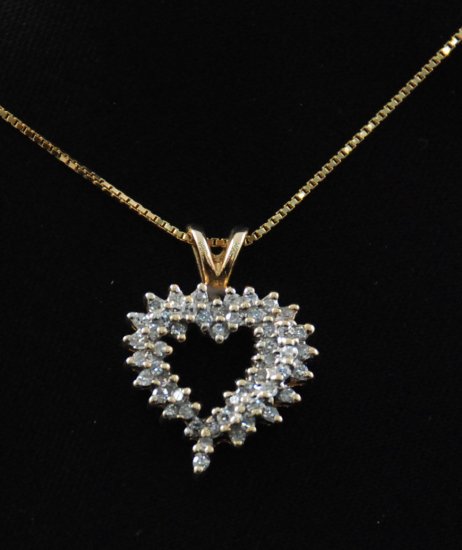 Large Playful Diamond Heart Pendant 14K Necklace