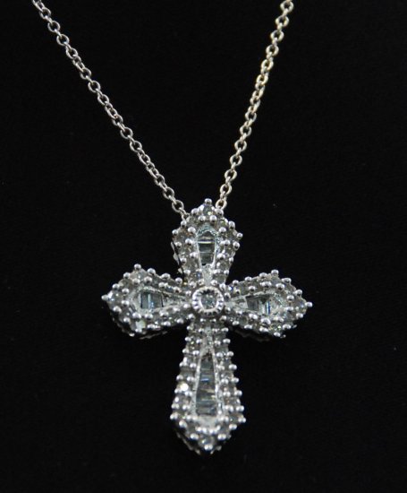 French Baroque Diamond Cross Pendant 14K Necklace