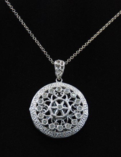 Baroque French Round Diamond Locket Pendant 14K Necklace