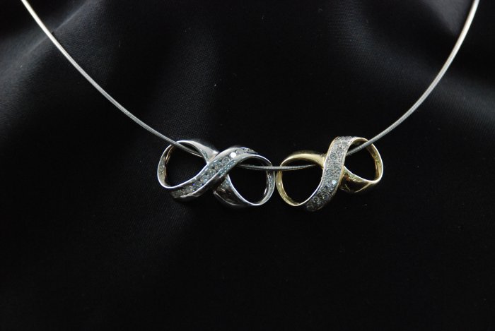 Double Diamond Infinity Pendant Dual Colored in 14K White and Yellow Gold