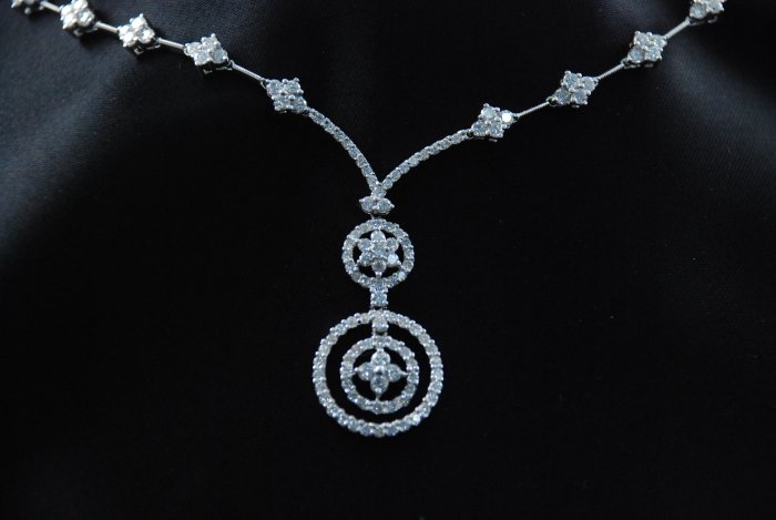 Couture Circle of Diamond Flowers and Imbedded Circles All Around 18K Necklace