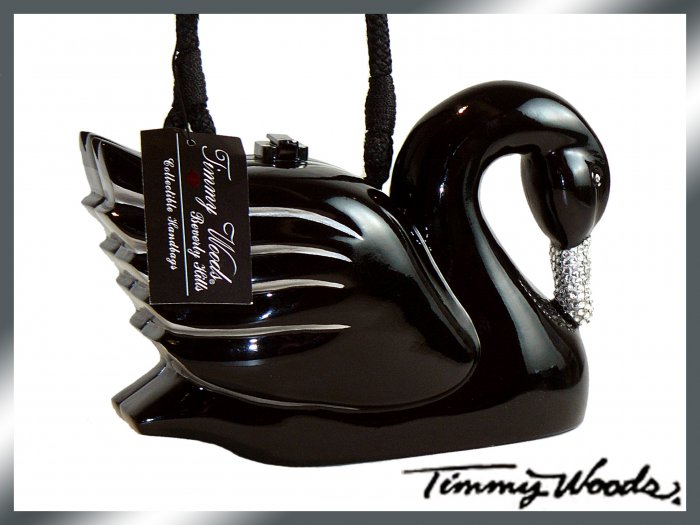 Timmy Woods Black Swan Rhinestones Handbag