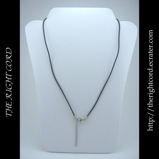 New 1mm Black Rubber Necklace Cord 18" with Extension Chain