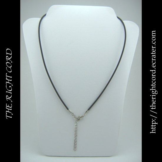 New 2mm Black Rubber Necklace Cord 18" with Extension Chain