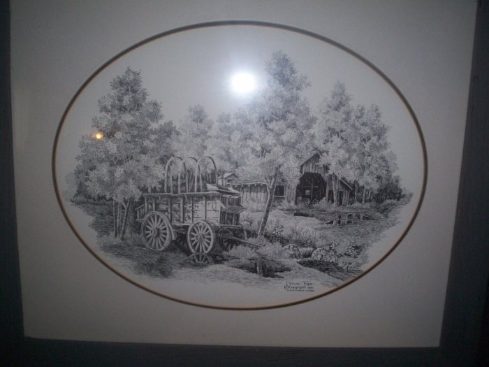 Framed and Matted Print of a Barn and Wagon by Doug Tope