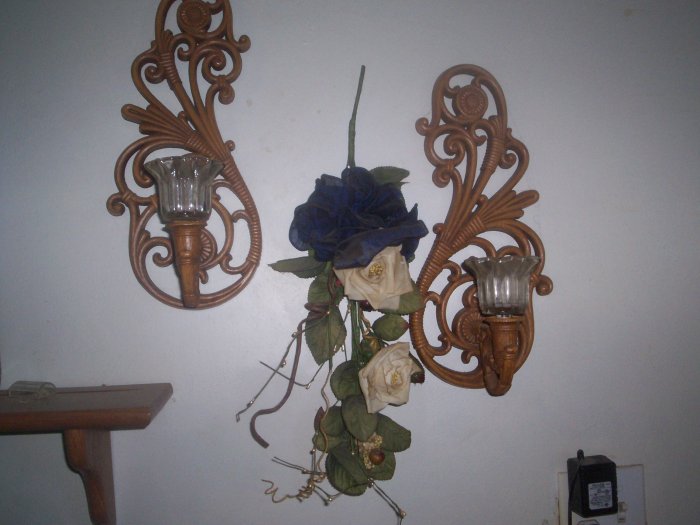 Pair of Wood Wall Sconces with Votive Cups