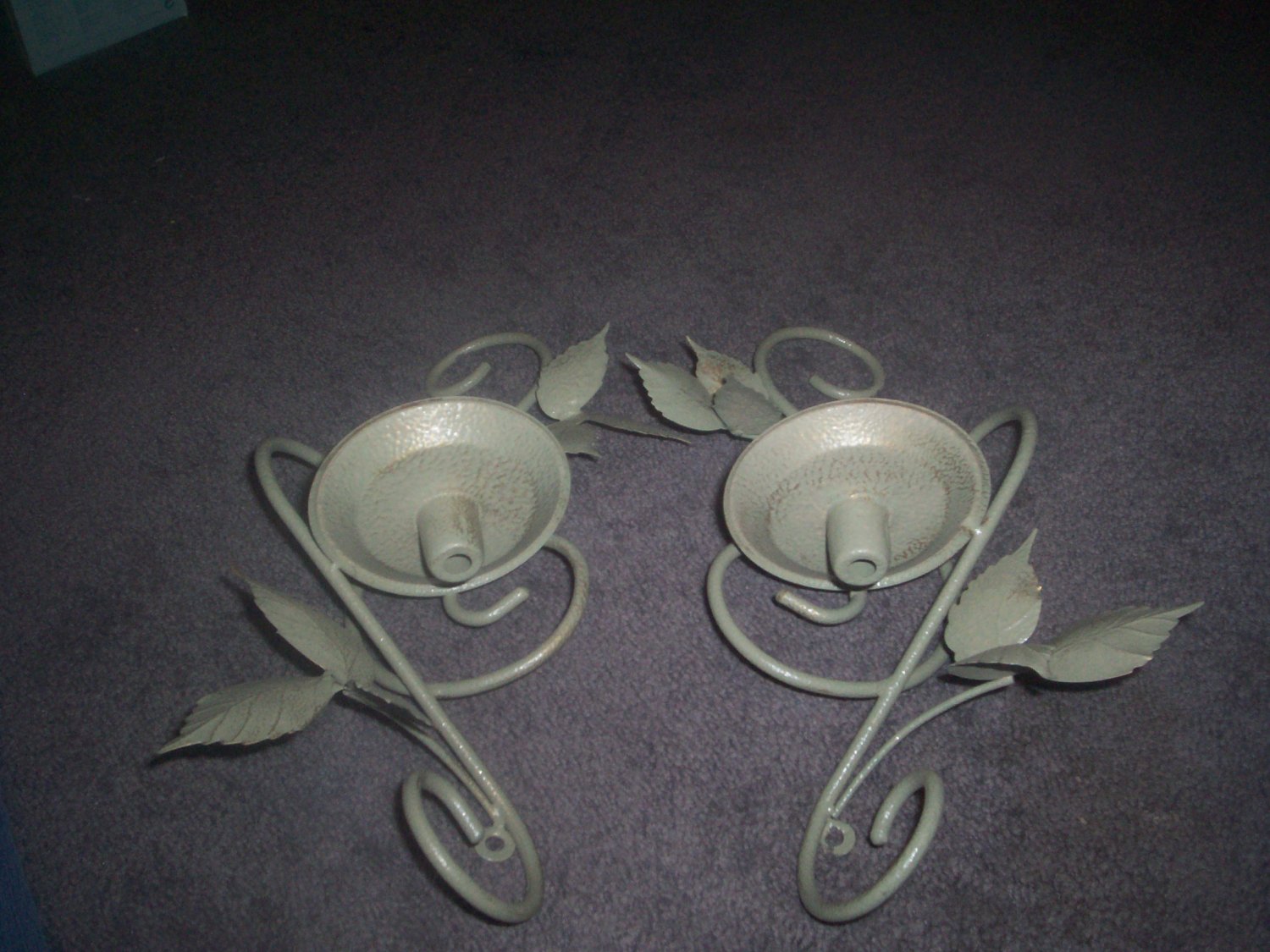 Pair of Green Metal Leaf Sconce CANDLE HOLDERS