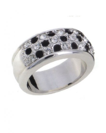 Lady Swarovski Crystals Clear with Black Ring Jewelry Jewellery NEW - 3 Rows RING DIVA