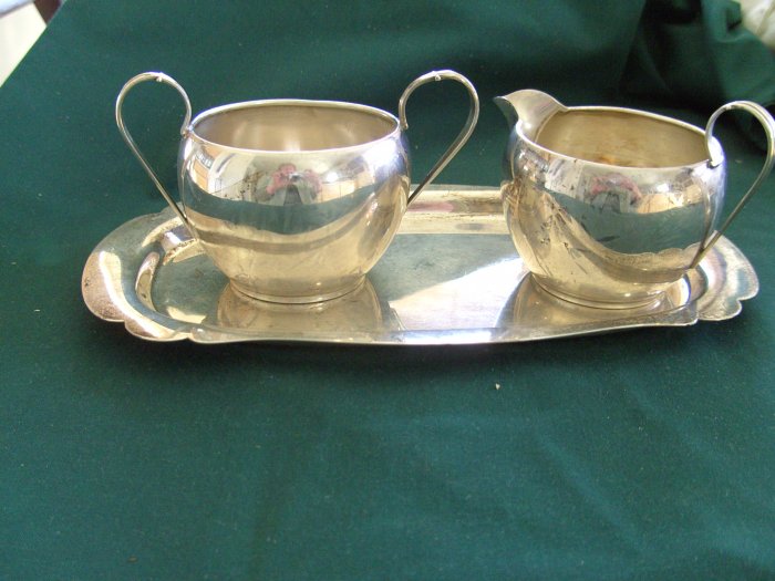 Wallace Sterling Silver Creamer & Sugar with Tray.