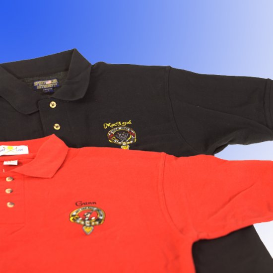 Scottish Clan crest or National image Embroidered on Golf shirt