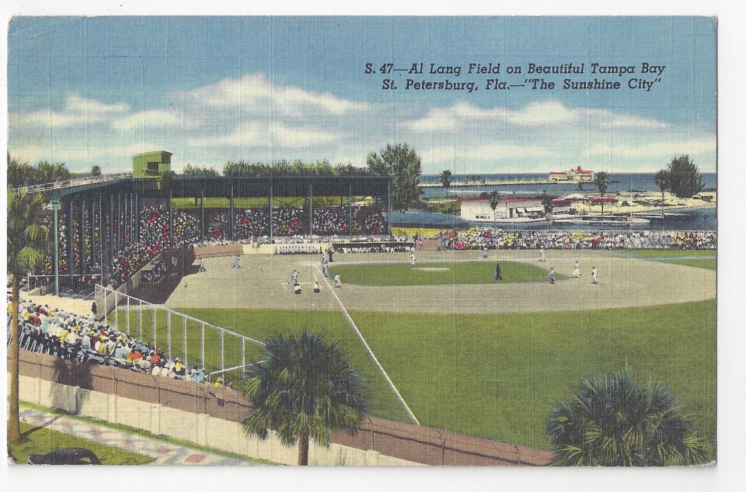 FL St Petersburg Al lang Field Baseball Vintage 1951 Linen Postcard