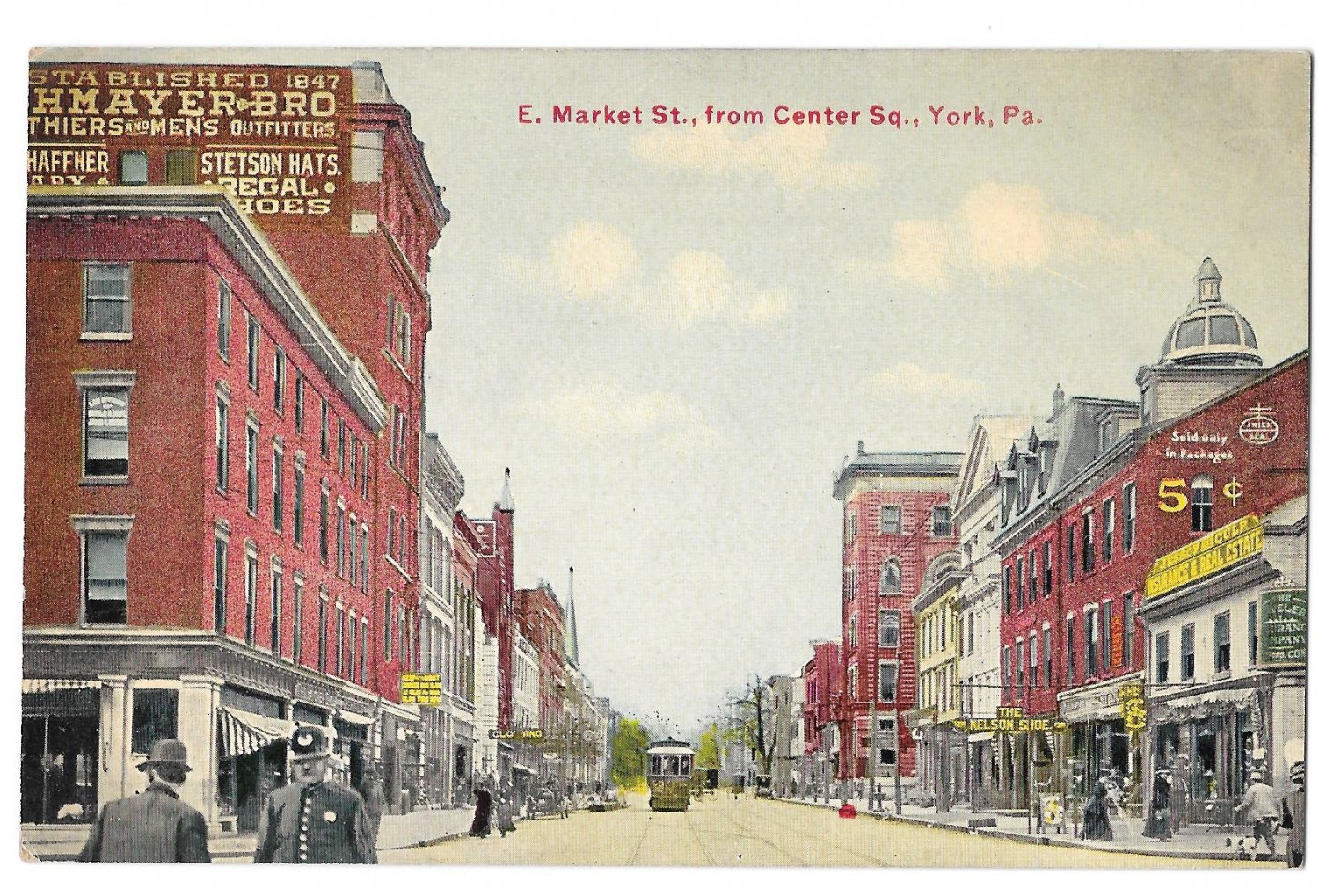 York PA E. Market Street from Center Square Police Lohmayer Store Vntg Postcard