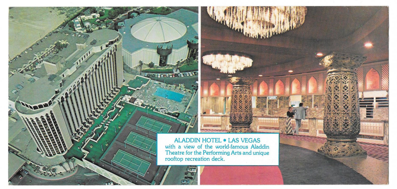 Las Vegas NV Aladdin Hotel Theatre Casino Rooftop Recreation deck Vtg