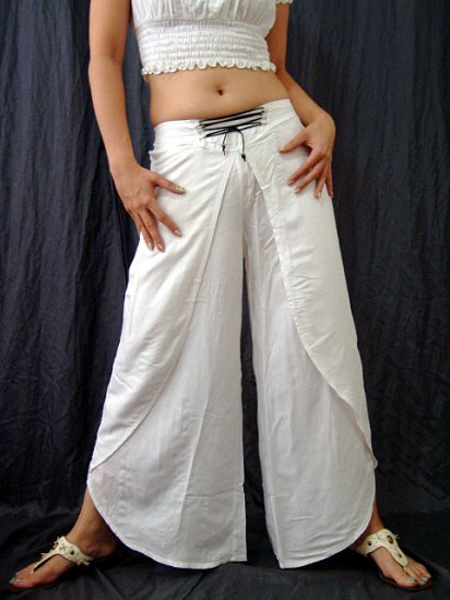 WHITE BELLYDANCE RAYON BOHO GYPSY GENIE HAREM PANTS