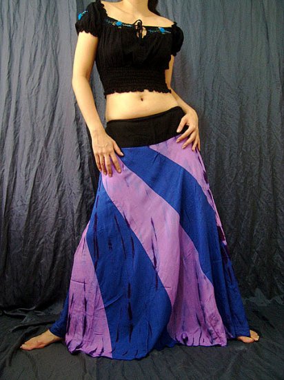 BLUE/PURPLE GYPSY BOHO TIE DYE DRAWSTRING LONG SKIRT