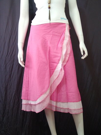 Sweet Pink Tri-layer Knee length Beach Resort Cotton Wrapround skirt / Halter Top