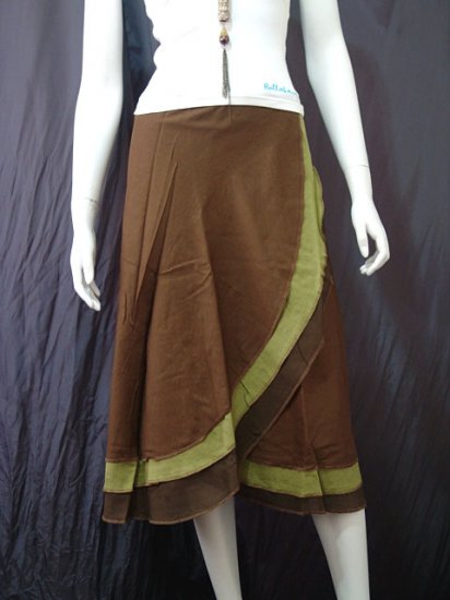 Green Tri-layer Knee length Beach Resort Cotton Wrapround skirt / Halter Top