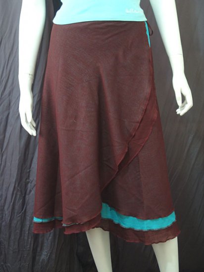 Dark Brown Tri-layer Knee length Beach Resort Cotton Wrapround skirt / Halter Top