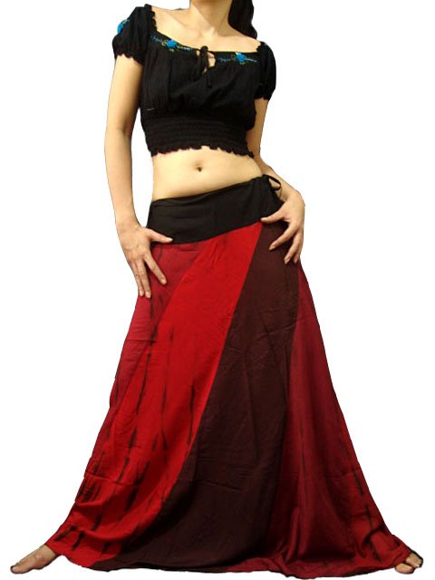 RED BOHO TIE DYE DRAWSTRING LONG SKIRT /HALTER DRESS