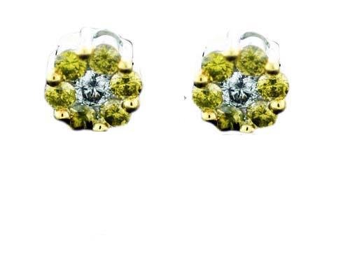Diamond Earrings- Round Yellow Canary Earring with White Diamond