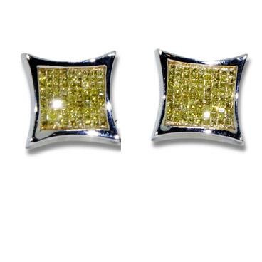 Diamond Earrings - Invisible Setting Square Diamond Earrings - Canary