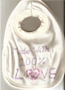 BABYS TOWELLING BIB MADE WITH 100% LOVE SLOGAN NEW