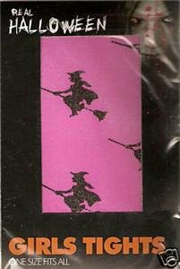 HALLOWEEN WITCH TIGHTS PINK WITH WITCH MOTIF ONE SIZE