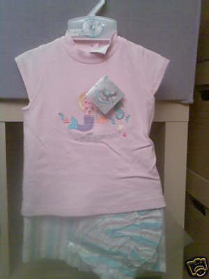 BABY GIRLS PRETTY MERMAID HAT, SHORTS AND TOP SET NEW WITH TAGS AGE 6-12 MONTHS