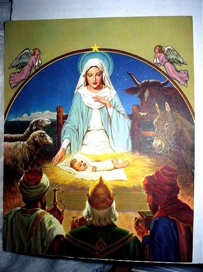 THE NATIVITY-Lovely Religious Lithograph Print,Baby Jesus
