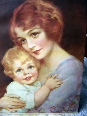 J.KNOWLES HARE Lithograph-DEAR TO HER HEART-Mother Hugging Child