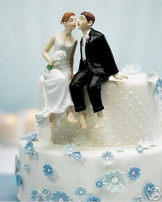 Sitting Barefoot Bride & Groom Wedding Cake Topper Top Ornament