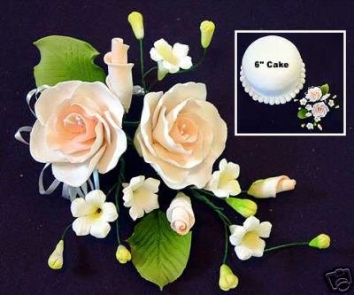 9 x Peach Rose Sugar Gum Paste Flower Wedding Cake Display Toppers 4" x 6"