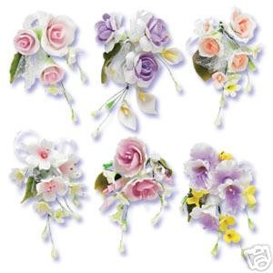 6 x Pastel Sugar Gum Paste Flower Wedding Cake Display Toppers