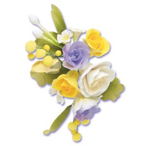 6 x DELUXE Lucianthus Yellow & Blue Mix Sugar Gum Paste Flower Wedding Cake Display Toppers