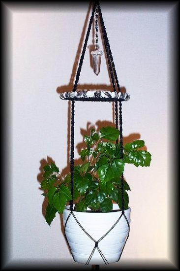 Black With White Shells & Quartz Crystals Plant Hanger