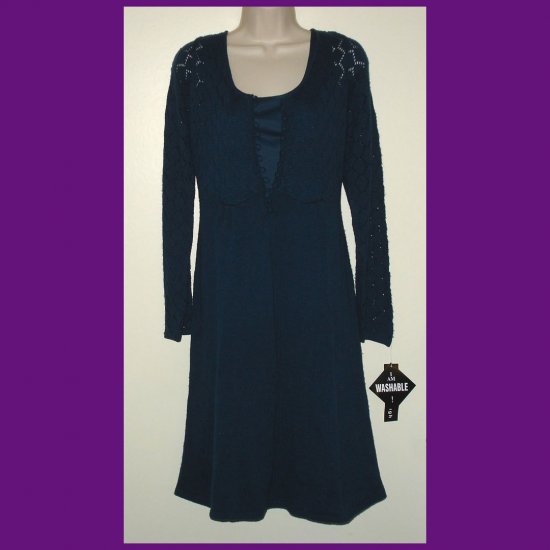 MADISON LEIGH Lapis Blue Knit Pointelle Empire Waist Women's Dress NWT NEW MSRP $78 Large