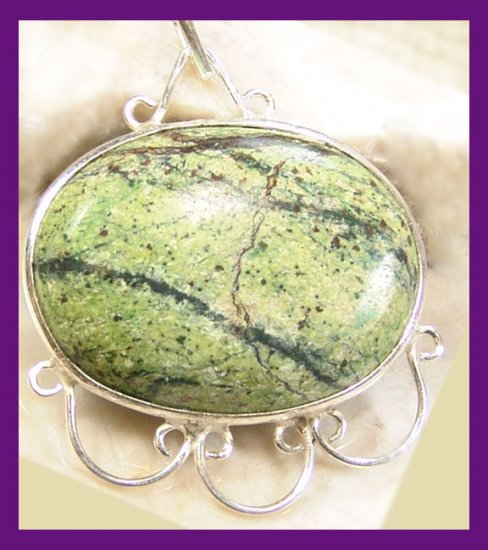 Serpentine Jade Pendant in .925 Sterling Silver NEW 1.25" x 1.5"