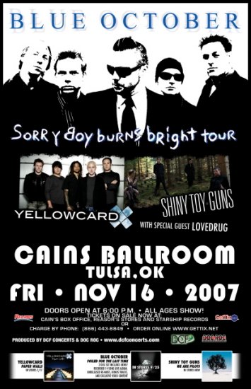 BLUE OCTOBER shiny toy guns Promotional CONCERT POSTER