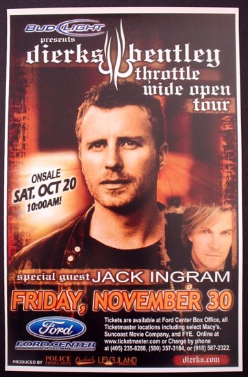 DIERKS BENTLEY jack ingram Promotional CONCERT poster