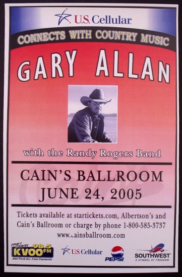 GARY ALLAN promotional CONCERT poster RANDY ROGERS BAND collectible