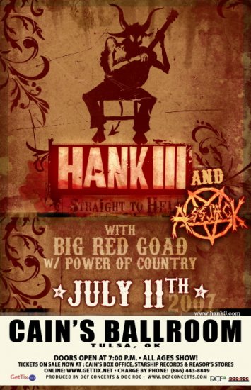 HANK III assjack BIG RED GOAD rare CONCERT POSTER collectible