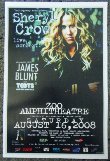 SHERYL CROW and JAMES BLUNT with TOOTS Concert poster promotional collectible