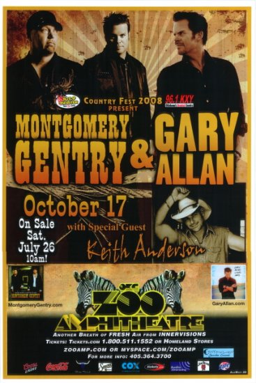 MONTGOMERY GENTRY with GARY ALLAN with KEITH ANDERSON rare promotional CONCERT poster collectible
