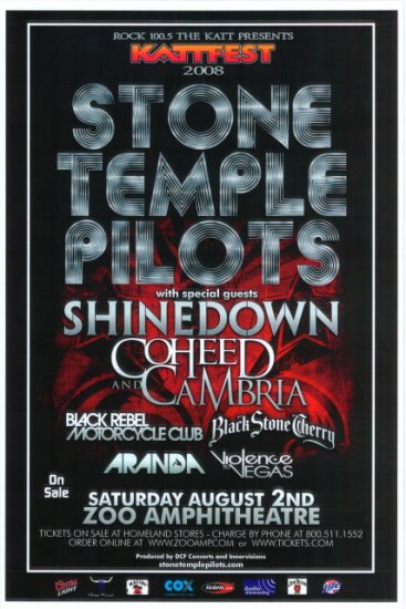 STONE TEMPLE PILOTS with SHINEDOWN with COHEED and CAMBRIA promotional CONCERT poster collectible