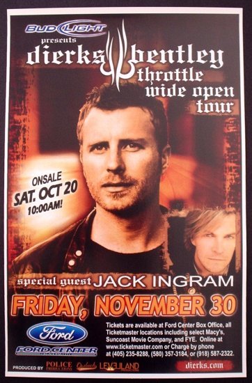 DIERKS BENTLEY jack ingram Promotional CONCERT poster