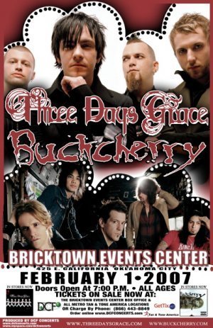 THREE DAYS GRACE promotional concert poster BUCKCHERRY collectible
