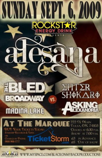 Alesana with The Bled & Broadway & Asking Alexandria 11" x 17" Concert Poster