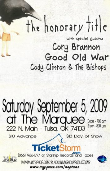 The Honorary Title with Cory Brannon & Good Old War & Cody Clinton 11" x 17" Concert Poster