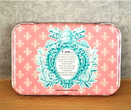 Sweet Pink Retro Style Fleur De Lis Floral Words Metal Box Business Name Cards Trinkets